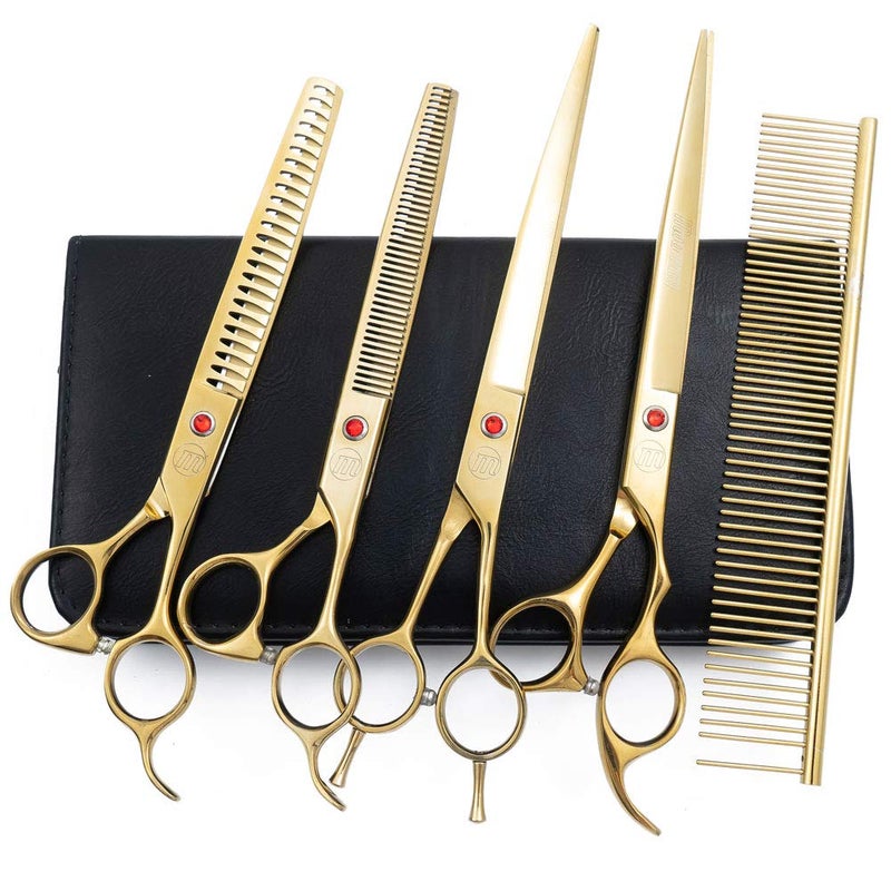 Moontay Professional Dog Grooming Scissors Set, 7 Inch/8 Inch Pet Grooming Scissors Chunkers Shears for Dog, Curved Dog Grooming Scissors, Thinning Shears for Dog with Grooming Comb - Image 1